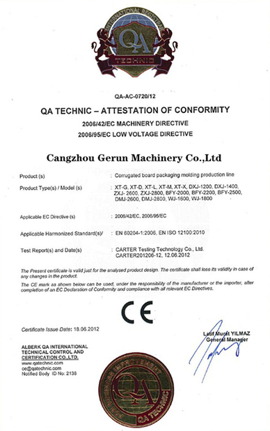 China Cangzhou Gerun Machinery Co.,Ltd zertifizierungen