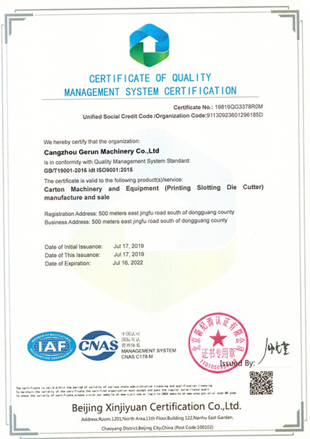 China Cangzhou Gerun Machinery Co.,Ltd zertifizierungen